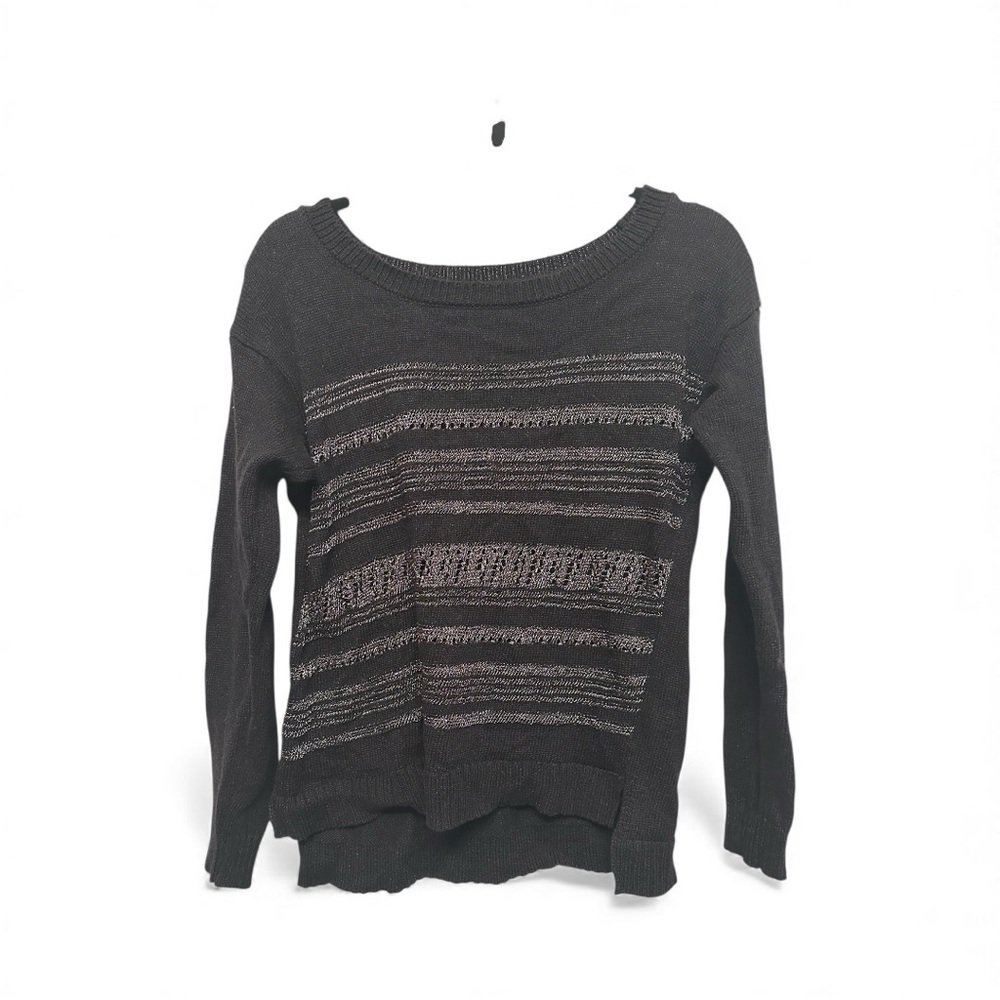 Rock & Republic Black Knit Sweater W/ Distressed Knit Stripes Size Medium
